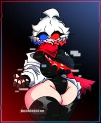 1girls 2d aftertale beambobblox big_breasts blue_eyes breasts fatal_error female female_only female_sans glitch glitched glitching huge_breasts red_eyes rule_63 thick_thighs undertale undertale_au white_hair