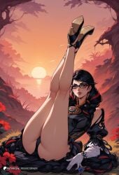 ai_generated bayonetta bayonetta_(character) bayonetta_3 glasses high_heels leg_up legs_up