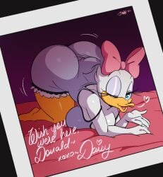 1girls all_fours anthro ass avian beak bed bent_over big_ass big_breasts big_butt blowing_kiss blue_eyes bow_(feature) breasts bubble_ass bubble_butt butt daisy_duck disney duck english_text eyelashes face_down_ass_up face_down_butt_up fat_ass fat_butt female female_only furry furry_female huge_ass huge_butt joaoppereiraus large_ass large_butt nightgown one_eye_closed pajamas photo pink_bow ribbon solo tail text thick_ass thick_butt thick_thighs thighs top-down_bottom-up wide_hips winking winking_at_viewer yellow_beak