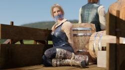 1girls 3d blonde_hair bondage bonnie_macfarlane bound bound_ankles bound_arms bound_legs clothed_bondage cowboy cowgirl damsel_in_distress female fully_clothed gag gagged helpless kidnapped old_west otm_gag outdoors outside red_dead_redemption_(series) red_dead_redemption_2 restrained rindekey rope rope_bondage sitting slave slave_raid slavegirl tied_up video_games wagon western wild_west