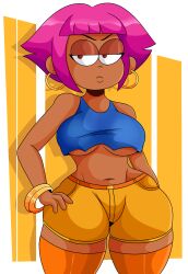 2021 annoyed big_breasts breasts cartoon_network hand_on_hip human_shannon ok_k.o.!_let's_be_heroes pink_hair shannon_(ok_k.o.!_let's_be_heroes) shannon_boxman shorts sonson-sensei tanktop thick_thighs warner_bros warner_brothers wide_hips