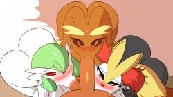 3girls ass ball_sucking braixen fellatio gardevoir lopunny triple_fellatio zaviel