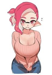 beauty_mark big_breasts blush breasts inkling inkling_girl jinkoika looking_at_viewer smile splatoon