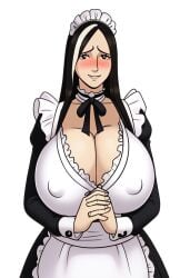 1girls ai_generated blush bunanza_ cleavage cowboy_shot huge_breasts long_hair maid maid_headdress maid_outfit maid_uniform milf original_character solo_focus streaked_hair tagme top_heavy