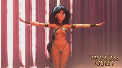 1girls 3d aladdin animated arabian_clothes bikini black_hair bouncing_breasts breasts cleavage crisisbeat curvy dancing dark-skinned_female dark_skin disney disney_princess erect_nipples female female_only harem_outfit jazz_(princess_quest) large_breasts long_hair nipple_bulge nipples no_sound panties princess_jasmine princess_quest realistic solo video wide_hips