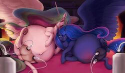 absurd_res alicorn bedroom_eyes belly big_belly bodily_fluids bonbonpony breast_milking crotchboobs cutie_mark duo equid equine female feral friendship_is_magic furry hi_res horn horse hyper hyper_pregnancy lactating looking_at_viewer lying machine mammal milk milking_machine my_little_pony narrowed_eyes navel nipples nude on_side pony pregnant pregnant_sisters presenting presenting_teats princess_celestia_(mlp) princess_luna_(mlp) seductive sisters smile spread_legs spread_wings spreading underhoof wings