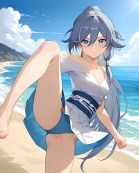 ai_generated beach fu_hua honkai_impact_3rd leg_lift ocean