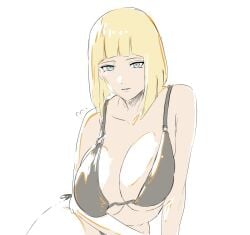 1girls bikini bikini_bottom bikini_top blonde_hair blue_eyes blunt_bangs bob_cut breasts cleavage female highres large_breasts mature mature_female milf naruto naruto_(series) naruto_shippuden pinup revealing_swimsuit sagging_breasts samui skimpy_bikini solo swimsuit underboob upper_body voluptuous voluptuous_female