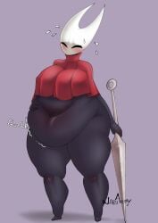 1girls belly big_belly black_body chubby_female erect_nipples fat_ass fat_belly fat_female fat_fetish fat_woman female female_only full_body hollow_knight hornet_(hollow_knight) huge_belly navel overweight overweight_female solo standing tagme team_cherry thick_thighs waruiartsy weight_gain