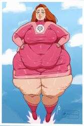 atom_eve bbw belly_overhang big_breasts big_thighs cellulite danhelj fat fat_female fat_hips fat_pussy green_eyes invincible invincible_(tv_series) redhead redhead_female samantha_eve_wilkins ssbbw tight_clothes