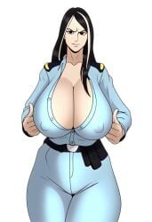 ai_generated bunanza bunanza_ cleavage female female_only huge_breasts milf original_character police_officer police_uniform slim_waist streaked_hair tagme