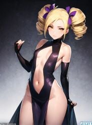 1girls ai_generated annie_murakami black_dress blonde_female blonde_hair blonde_hair_female blue_eyes cleavage drill_hair elbow_gloves female female_only goth goth_girl gothic no_panties pale-skinned_female pale_skin rage_of_the_dragons small_breasts solo thighs twintails yellow_eyes