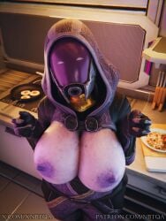 1girls 3d alien alien_girl alien_humanoid big_breasts bioware blender bottomless breasts breasts breasts_focus breasts_out cooking exposed_breasts female female_focus female_only food helmet helmet_with_visor hood huge_breasts indoors kitchen large_breasts large_thighs looking_at_viewer mask masked masked_female mass_effect mass_effect_2 mass_effect_3 mostly_nude nbtqa partially_clothed purple_body purple_skin purple_skinned_female quarian solo solo_female tali'zorah_nar_rayya tits_out topless topless_female wide_hips wide_thighs