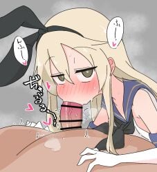 1boy ame_(amechan17391739) blonde_hair blush brown_eyes censored elbow_gloves fellatio female gloves grey_background kantai_collection long_hair male male/female oral penis pov school_uniform serafuku shimakaze_(kantai_collection) sidelocks simple_background steam steaming_body straight white_gloves