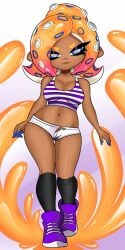 crop_top dark_skin long_socks nintendo oc octoling octoling_girl orange_hair short_hair sneakers splatoon tentacle