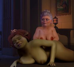 2girls age_difference bbw cheating_wife chubby_female closed_eyes completely_nude_female crown dreamworks dreamworks_animation dreamworks_pictures earrings excited fairy_godmother_(shrek) giant_ass glasses green_skin hard_nipples huge_ass implied_fingering interspecies interspecies_sex looking_at_partner massive_breasts ogress_fiona pleasure_face princess_fiona princess_fiona_(ogre) red_hair rubbing_breasts shrek_(series) shrek_2 silver_hair smile taboo thick_thighs yuri