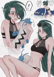 long_nails midriff mtkpasta nail_polish pierced_belly_button pokemon rika_(pokemon) swimsuit