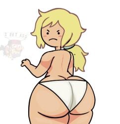 adventure_time adventure_time:_fionna_&_cake annoyed annoyed_expression bare_ass big_breasts blonde_hair blush bowtie fionna_and_cake fionna_the_human_girl fnfgf_lover grunkle_stan hand_on_hip looking_at_viewer looking_back panties panties_only solo_female thick thick_ass thick_thighs tight_panties white_background xalud