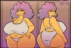 20th_century_studios accurate_art_style ass_bigger_than_head big_ass big_breasts breasts_bigger_than_head chubby dirtann mature_female panties selma_bouvier semi_nude the_simpsons white_panties yellow_body yellow_skin