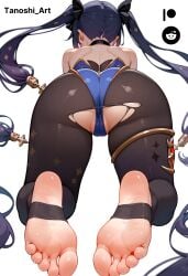 1girls ai_generated ass ass_focus female female_only foot_fetish foot_focus genshin_impact long_hair mona_(genshin_impact) solo tanoshi_