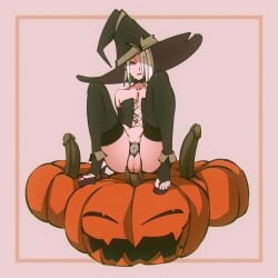 1boy anal bouncing_balls chastity_cage femboy flou flou_(character) halloween heels jack-o'-lantern pumpkin stockings tagme testicles video witch_hat