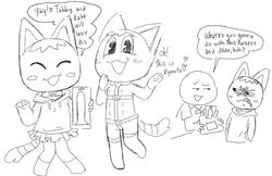 animal_crossing anthro bondage_gear choker clothed excited felid female female/female grimace group hi_res jewelry mammal monochrome necklace nintendo rosie_(animal_crossing) sex_toy shopping smile solo store_clerk supercapsule uwu video_games yuri