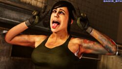 1girls 3d 4k ahe_gao ahegao arm_tattoo big_breasts brown_hair brunette call_of_duty double_v eyeshadow female gamir_sfm green_eyes latina mara_(cod) modern_warfare open_mouth pale_skin peace_sign pleasure_face rolling_eyes sfm source_filmmaker tattoo throat tied_hair tongue tongue_out v