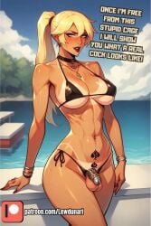 1futa abs ai_assisted ai_generated beach bikini chastity_cage chastity_device cock_cage dialogue flaccid flaccid_penis futa_only futa_sans_pussy futanari goth goth_futa huge_cock lewdunari lipstick queen_of_spades small_penis tattoo tight_clothing tight_fit vacation?