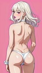 ai_generated ass ass femboy lipstick long_hair looking_back myaim original_character otoko_no_ko pink_background pink_eyes pink_lipstick rear_view shiny_skin sissy tagme thong thong_only trap yaoi