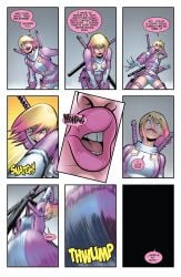 1girls 2020 actual_line ass big_ass big_breasts big_butt blonde_hair breaking_the_fourth_wall buchukisu bust close-up comic curvaceous curves curvy_female curvy_figure curvy_hips cute dialogue dyed_hair english_text facesitting female fourth_wall funny gwen_poole gwenpool gwenpool_(series) hips huge_ass huge_butt kissing kissing_viewer light-skinned_female light_skin lipstick looking_at_viewer marvel marvel_comics official_art pov pov_kiss redraw screencap short_hair sideboob sitting speech_bubble swords tagme talking_to_viewer text voluptuous waist wholesome wide_hips