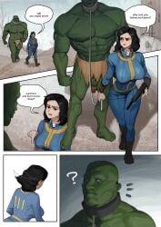 clothed comic dialogue english_text fallout female interspecies penis post-human speech_bubble super_mutant tagme text vault_dweller vault_suit wjs07