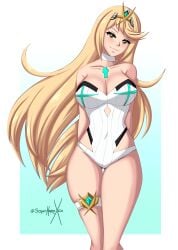 breasts core_crystal female female_only mythra nintendo solo sonicheroxd swimsuit xenoblade_(series) xenoblade_chronicles_2