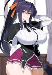 ai_generated akeno_himejima creamy_ai curvy high_school_dxd huge_breasts long_hair narrow_waist purple_eyes purple_hair school_uniform thick_thighs wide_hips