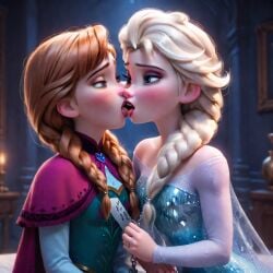 2girls ai ai_generated anna_(frozen) braided_hair braided_ponytail disney disney_princess elsa_(frozen) frozen frozen_(film) frozen_2 incest kissing lesbian_couple lesbian_kiss making_out nsfw porn pornography princess princesses sister sisters white_hair yuri yuri