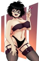 big_breasts black_clover brown_eyes crazy glasses lingerie sally_(black_clover) short_hair sonson-sensei syringe