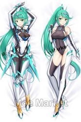 1girls armor arms_up bangs beiyu blush boots breasts cleavage closed_mouth covered_navel daki-makura dakimakura dress elbow_gloves female female_focus gem gloves green_eyes green_hair hair_ornament headpiece jewelry large_breasts long_hair looking_at_viewer lying matching_hair/eyes naughty_face navel nervous nintendo one-piece_swimsuit open_mouth pneuma_(xenoblade) ponytail shy solo spoilers staring surprised swept_bangs swimsuit thighhighs tiara toes very_long_hair watermark white_dress xenoblade_(series) xenoblade_chronicles_2