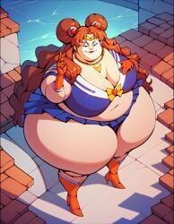 ai_generated bbw big_breasts bishoujo_senshi_sailor_moon charlotte_mash clothing cosplay devious_smile fat_fetish fat_woman female female_only hair_buns hand_on_hip high_heel_boots huge_ass knee_ large_breasts long_hair matronai_(artist) miniskirt one_piece orange_hair overweight overweight_female posing_for_picture posing_for_the_viewer sailor_moon skirt solo ssbbw thick_thighs