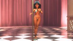 1girls 3d aladdin animated arabian_clothes bikini black_hair breasts cleavage crisisbeat curvy dancing dark-skinned_female dark_skin disney disney_princess erect_nipples female female_only harem_outfit jazz_(princess_quest) large_breasts long_hair nipple_bulge nipples no_sound panties princess_jasmine princess_quest realistic solo video wide_hips