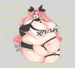 1girls bbw cleavage female female_only huge_belly huge_breasts human love_handles nicole_demara obese revealing_clothes sadapplex solo solo_female standing stretch_marks thunder_thighs weight_gain zenless_zone_zero