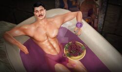 1boy 3d 3d_artwork 3d_model abs balls bara bath bathing bathtub beauty_mark biceps big_penis black_hair cum dark_hair dorian_pavus dorianpavussl dragon_age dragon_age_inquisition ear_piercing earrings erection facial_hair fruits gay_male grapefruit human human_only light-skinned_male light_skin looking_at_viewer mage male male_only male_pubic_hair mole moustache moustache muscles muscular muscular_male nails_painted naked naked_male nipples nude nude_male painted_nails pecs penis piercing precum pubic_hair smooth_chest solo solo_male tapestry veiny_penis video_games wine wine_glass