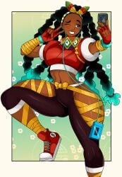 black_hair breasts capcom dark_skin kimberly_jackson selfie sonson-sensei street_fighter street_fighter_6 wide_hips winking