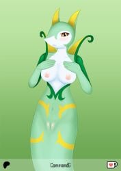 anthro anthrofied blush breasts commandg female generation_5_pokemon genitals looking_at_viewer nintendo nipples nude pokemon pokemon_(species) pokemorph pussy serpentine serperior simple_background solo tail