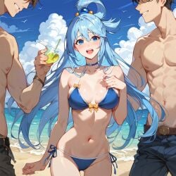 1girls 2boys ai_generated beach bikini multiple_boys toyotaku