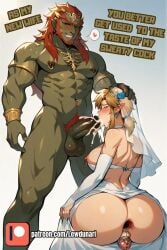 1boy 1futa ai_assisted ai_generated anal_gape big_breasts caged_cock caged_penis chastity_cage chastity_device cleavage cock_worship dialogue dominant dominant_male futa_sans_pussy futanari ganondorf_(tears_of_the_kingdom) gape gaping gaping_anus green_skin huge_cock legend_of_zelda lewdunari light-skinned_futanari light_skin link_(tears_of_the_kingdom) male_on_futa orc orc_male small_balls small_penis submissive submissive_futa tears_of_the_kingdom tiny_penis wedding wedding_dress