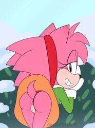 amy_rose anus apinkgrape ass ass_up classic_amy_rose female hairgrape panties panties_aside pussy sega showing_off sonic_(series) sonic_the_hedgehog_(series) thong young