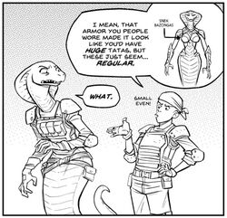 agent_torque bandana big_breasts breasts clothed clothing dialogue duo english_text female hand_on_hip human letterbox low_res male mammal mcnostril monochrome naga reptile scalie serpentine size_difference smaller_male snake text torque_(x-com:_chimera_squad) video_games viper_(x-com) wide_hips x-com x-com:_chimera_squad