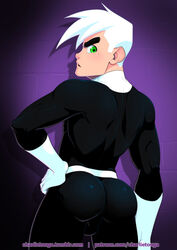 ass backsack bubble_butt charlie_tooga clothed danny_fenton danny_phantom gay green_eyes male male_only solo superhero uncensored white_hair yaoi