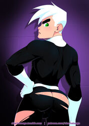 ass bubble_butt charlie_tooga clothed danny_fenton danny_phantom gay green_eyes male male_only ripped_clothing solo superhero uncensored white_hair yaoi