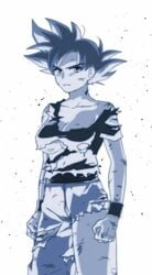 1girls aura belt black_hair breasts dragon_ball dragon_ball_super female female_goku genderswap pants rule_63 saiyan shirt solo son_goku spiky_hair ultra_instinct