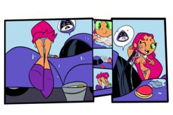 carwash dc nipples raven_(dc) starfire straight_hair teen_titans teen_titans_go terrible_the_drawfag wet_shirt